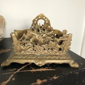 Antique Brass Letter Holder Deer Hunting Scene